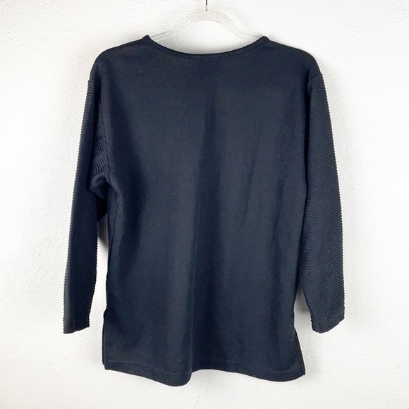 CASUAL AGENDA | VINTAGE 90s 🖤 Ribbed Thin 3/4 Sleeves Sweater Top - Picture 8 of 11